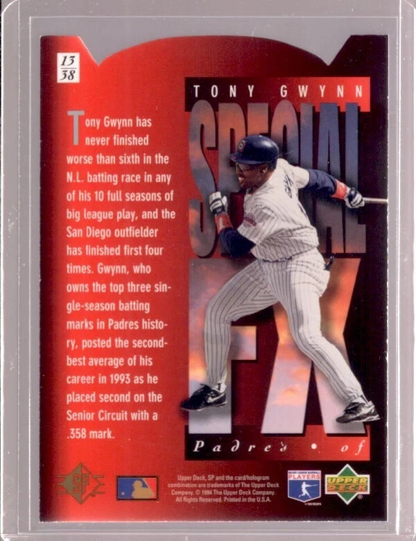 TONY GWYNN 1994 Upper Deck SP Holoview Special F/X Die-Cut Parallel #13 - Image 2 of 2