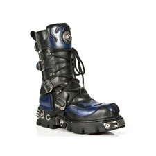 NUEVAS BOTAS ROCK 107-C5 Unisex Cuero Negro Azul Calavera Diablo Gótico Punk Motociclista