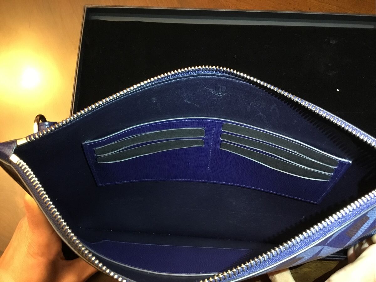 DUNHILL MENS $495 LEATHER ZIPPED POUCH NAVY/BLUE/BROWN NEW DUNHILL MENS $495 LEATHER ZIPPED POUCH NAVY/BLUE/BROWN NEW