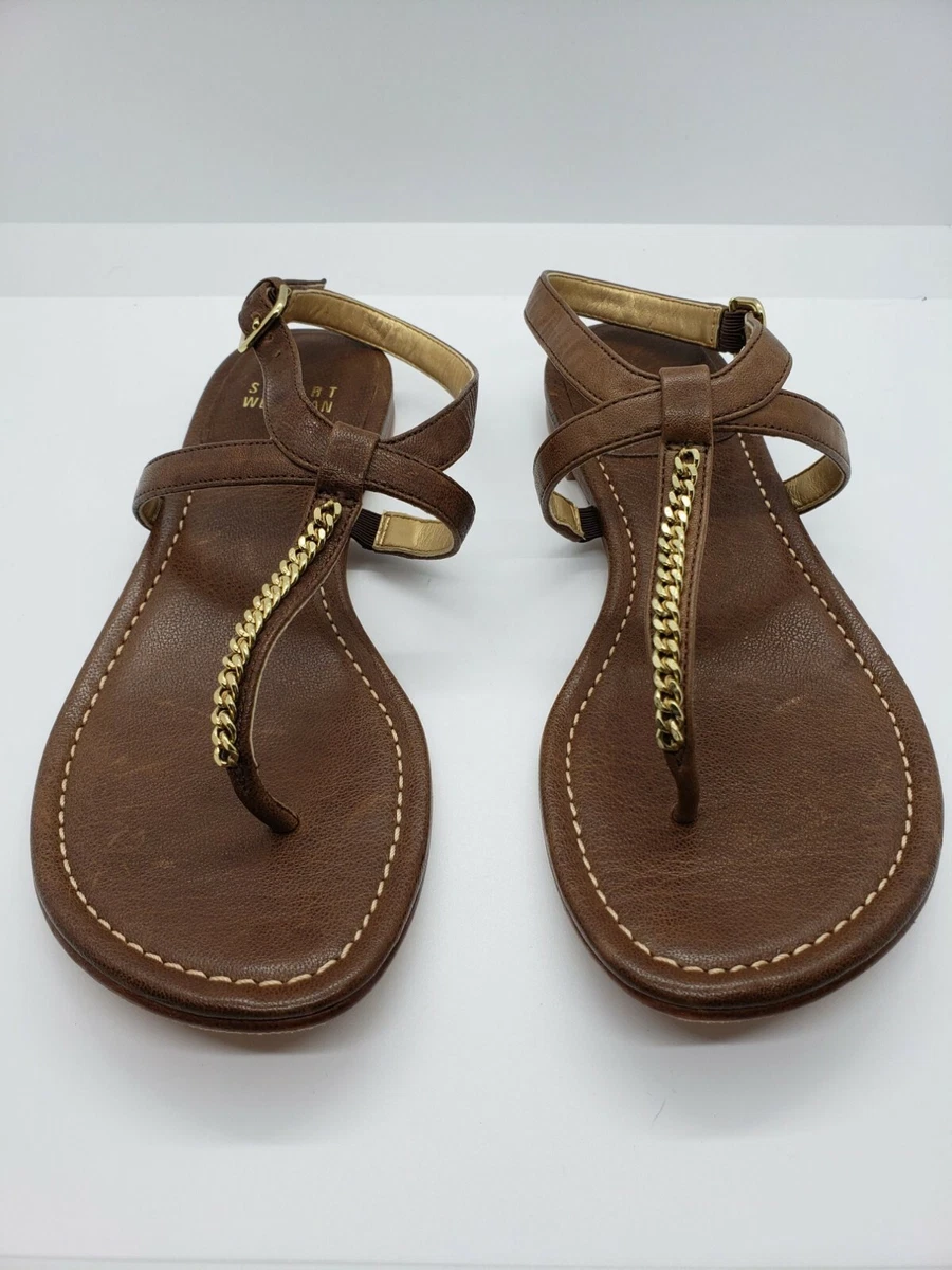 Stuart Weitzman Brown Chain Flats Sandals Size 5