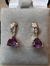 14K Gold Amethyst and Diamond Earrings REDUCED PRICE 