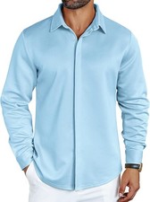 Men's Button Down Dress Shirt Long Sleeve Size X-Large Light Blue Wrinkle