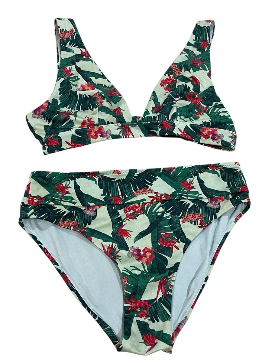 Victoria's Secret Bikini Set Green Floral Red Flowers Sz Medium | eBay