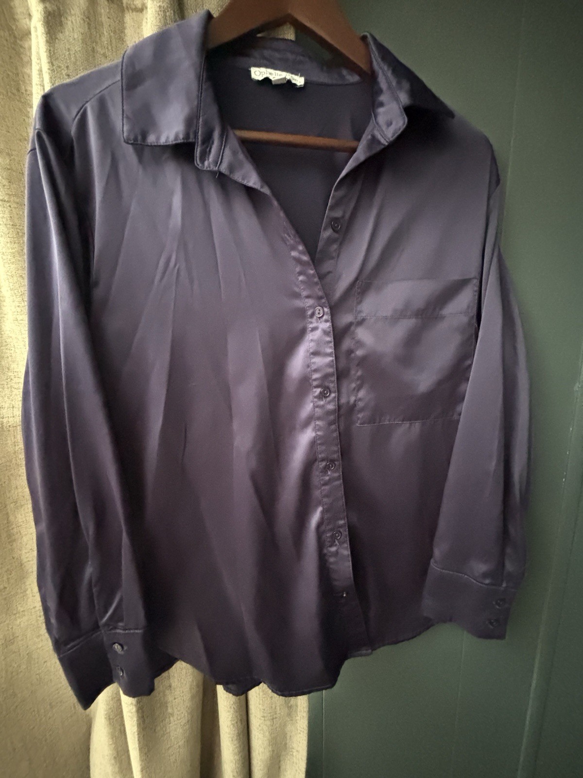Ophelia Roe Purple Satin Button-Up Collared Long Sleeve Women's Blouse Size S