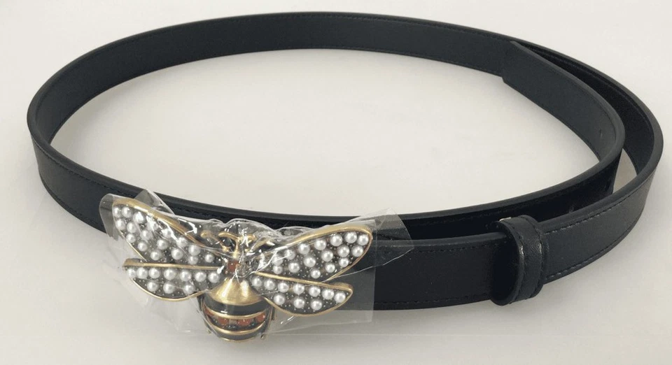 Cinturón Gucci Negro Reina Margarita Abeja Hebilla Cuero en Negro 115cm/45IN con Caja Foto 2 de 4