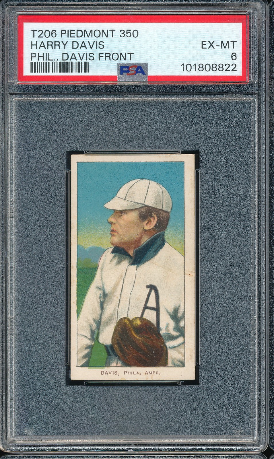 T206 Piedmont 350/25 Harry Davis (Davis front) PSA 6 - A's
