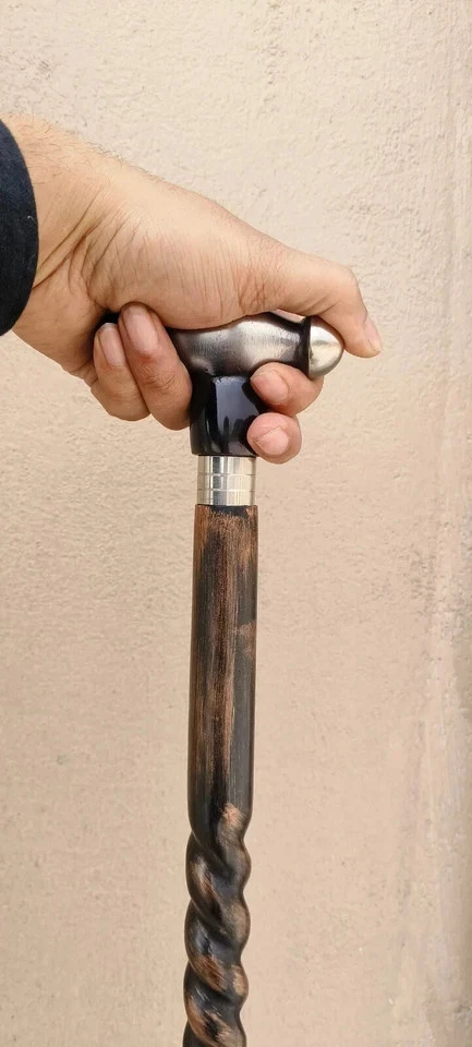 全新 Desginer 锤头手柄 维多利亚式 Sprial 木制手杖 手杖 礼物 — 第 2/3 张图片