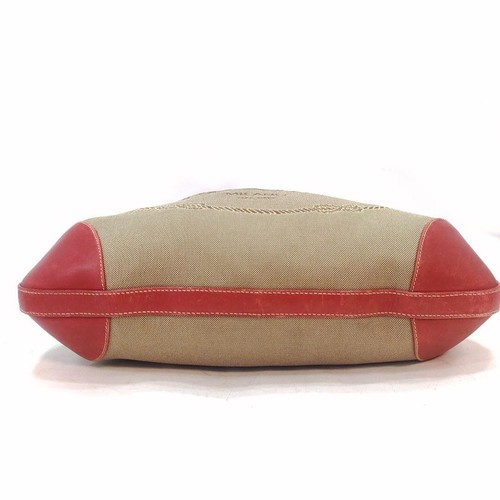PRADA Canvas Leather Shoulder Bag Handbag Auth Beige Red Women Italy 115215 - Picture 6 of 9