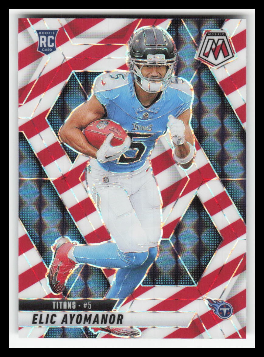 2025 Panini Mosaic Mosaic Red and White Stripe #333 Elic Ayomanor