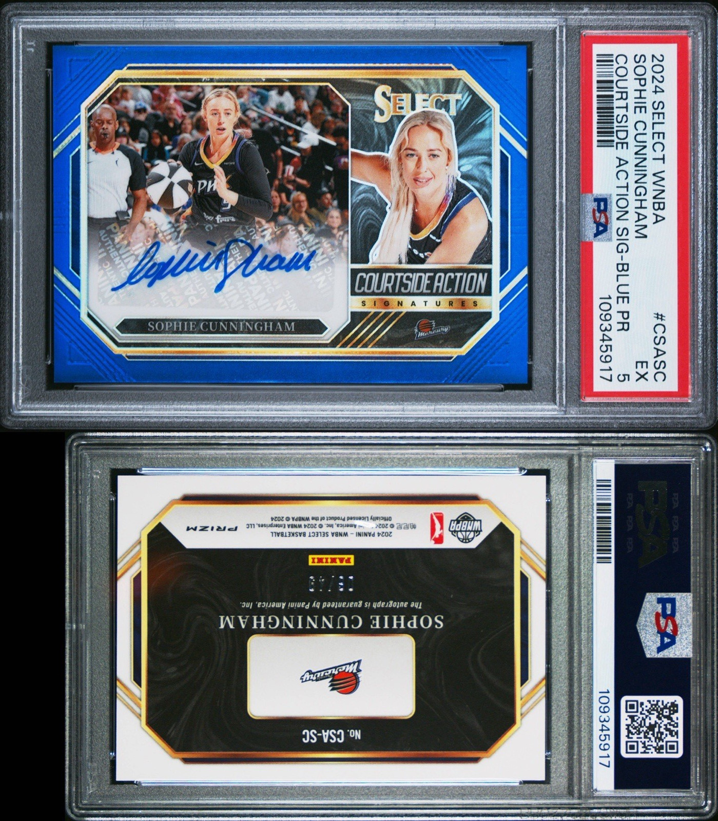 SOPHIE CUNNINGHAM AUTO 2024 PANINI SELECT WNBA BLUE PRIZM /49 PSA 5 FEVER 🔥 view 3