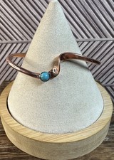 Native American Navajo Copper & Turquoise Wave Cuff Bracelet Signed GS 6.5 Adj