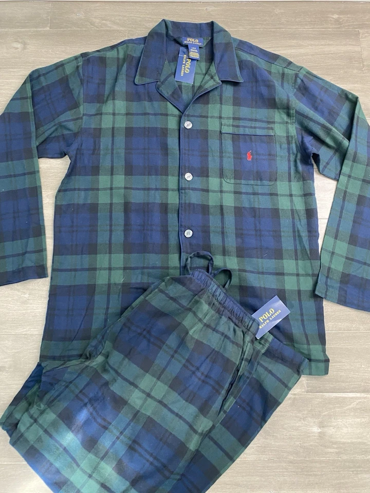 Conjunto de pijama Polo Ralph Lauren para hombre L/xl franela a cuadros verde 2 piezas ropa de dormir Foto 2 de 4