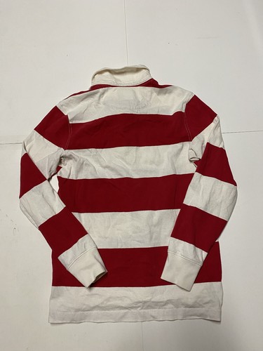Lands End Rugby Shirt Mens Small Striped Cotton LS Polo Red & White - Picture 3 of 3