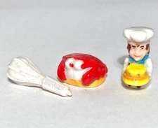 French Santons Set of 3 Fèves - Chef, Crab, Whisk - Vintage, Antique, Miniature