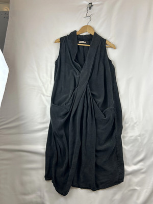 d.e.c.k By Decollage Women's Dress UK2 Charcoal Lyocell Draped Button Up
