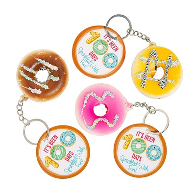 Fun Express 100th Day Donut Slow-Rising Squishies Keychain Handouts, 48 Piece