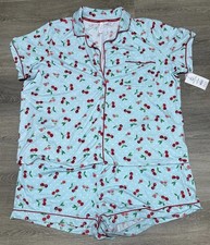 Joyspun Womens Size3X 22W-24W Pajama Set Light Blue Cherries Top Shorts 2Pc. NWT
