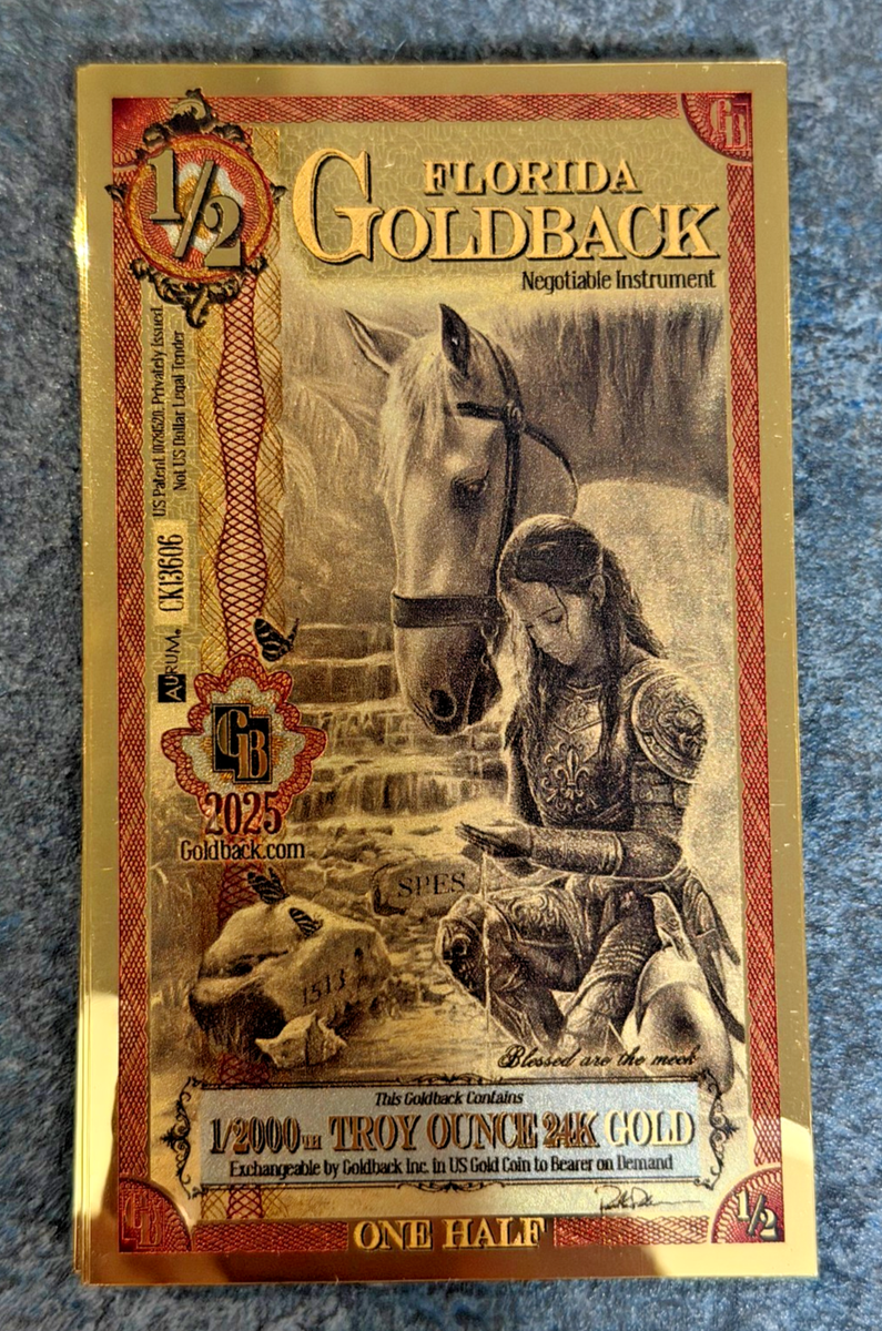 1/2 FLORIDA Goldback Aurum Gold Foil Note 1/2000 oz 24kt .999 Fine