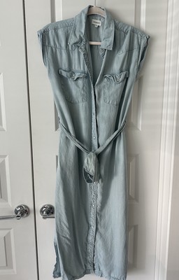 Thread & Supply Blue Size Small Denim Sleeveless Full Length With Slit Dress
