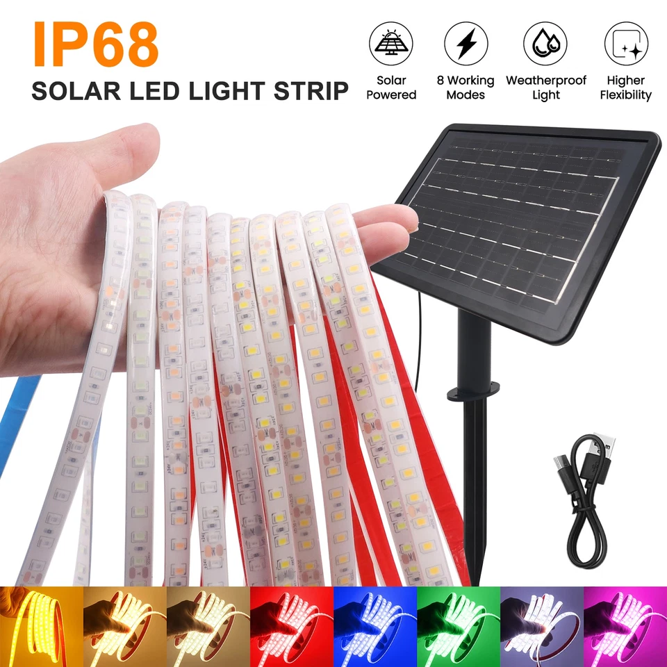 Solar COB LED Streifen Lichtleiste Lichtband Stripe Wasserdicht Schlauch Außen - Bild 3 von 4