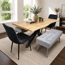 Dining Table Set with 2 Black Chairs and 2 Grey Benches Kitchen Room Furniture