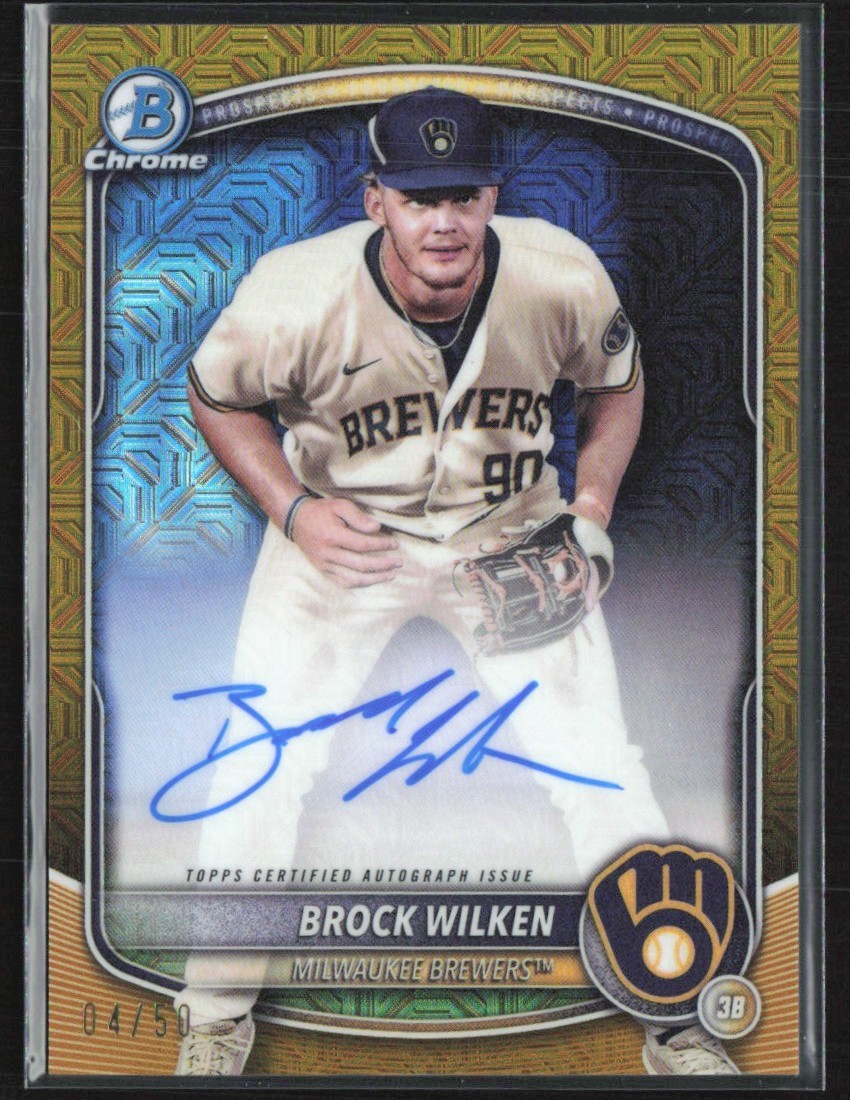 Brock Wilken 2025 Bowman Chrome Gold Mojo Refractor Auto /50 #BMA-BW Milwaukee