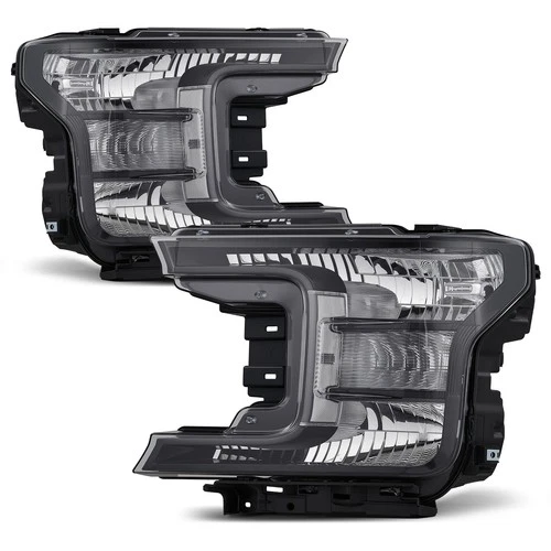 Pair For 2018-2020 Ford F150 Pickup Truck Halogen Headlights Lamps Chrome Black