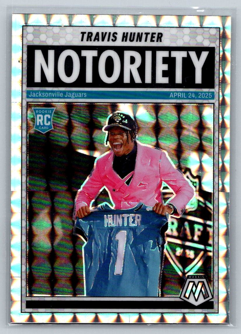 2025 Panini Mosaic #12 Travis Hunter Notoriety Mosaic Orange Fluorescent