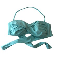 Bikini Top Halter Tie Back Twist Front Aqua Blue S