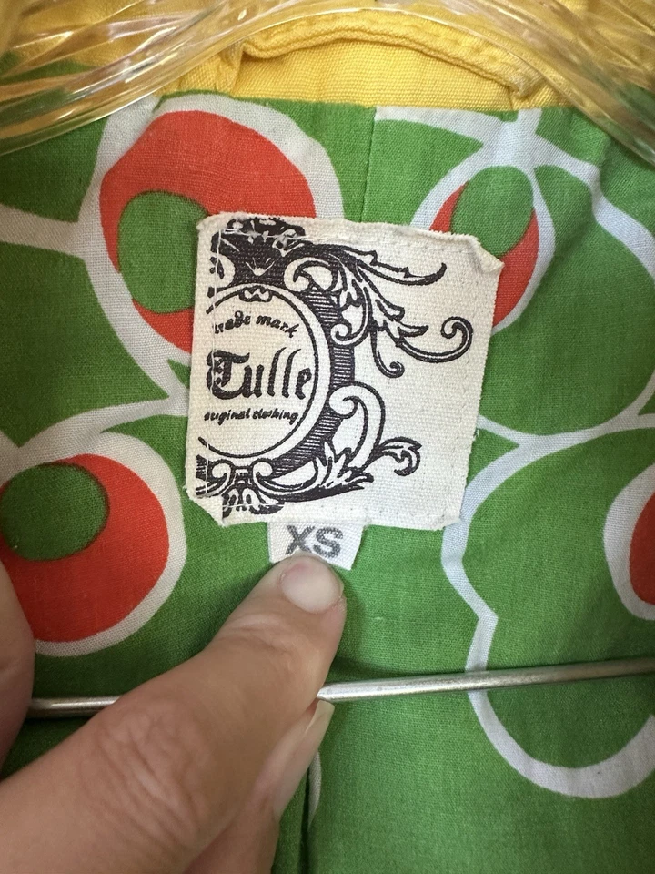 Chaqueta Tul Anthropologie Amarilla Capucha Extraíble Algodón Forro Verde Boho Talla XS Foto 4 de 4