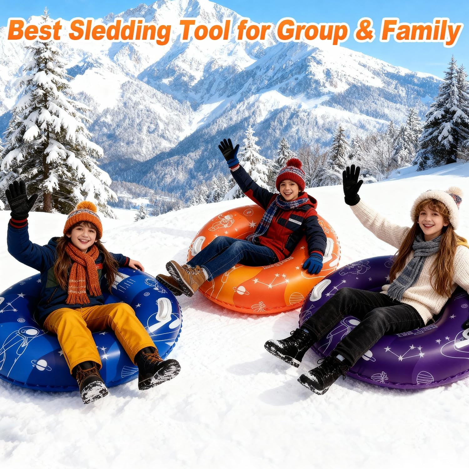 3Pack 36" Snow Tubes for Kids & Adults - Cold-Resistant Inflatable Snow Sleds, H