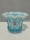 VTG HTF Fenton USA Aqua Blue Opalescent edges Vase Candle Holder 3.5" Tall Rare?