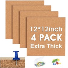 4 Pack 12x12 Inch Extra Thick Square Cork Bulletin Board Tiles, Home Office