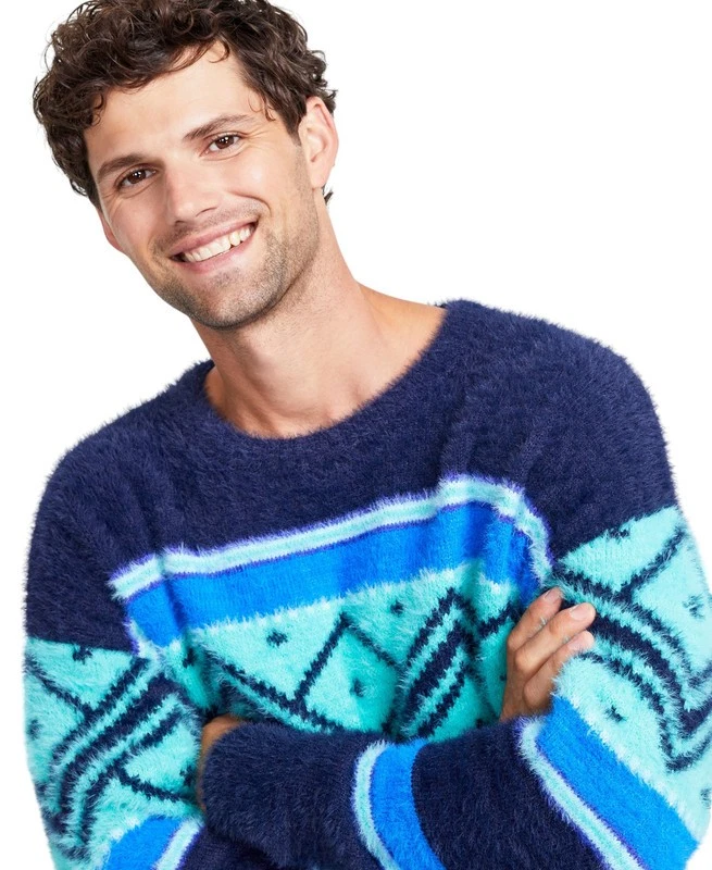 Suéter Charter Club Fair Isle cuello redondo para hombre (combo azul intrépido, X-grande) Foto 4 de 4