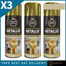 3 x METALLIC GOLD SPRAY PAINT 400ML ALL-PURPOSE AEROSOL FOR WOOD METAL PLASTIC