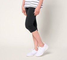 Denim Co. Women's Petite Pants PL Duo Active Skimmer Ruched Hem Black A692753