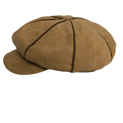 Newpaper Baker Boy Hat 100% Polyester Suede Like Tan Small Brim