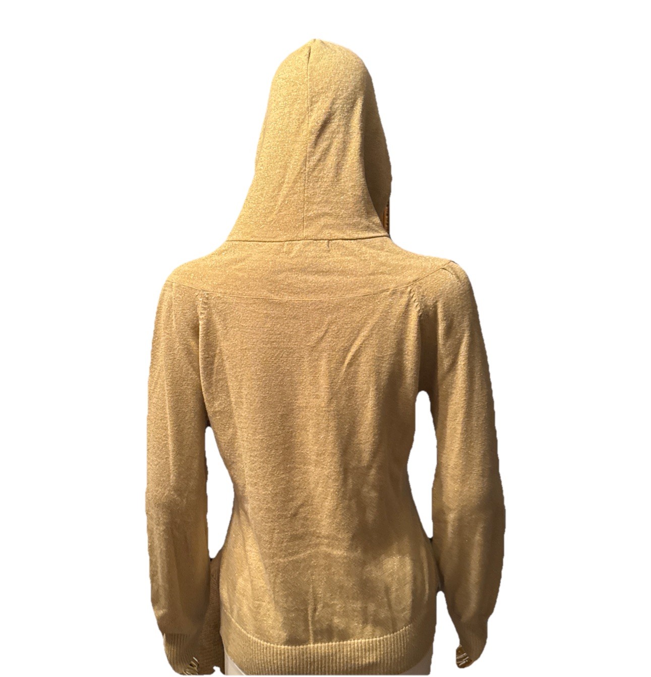 JJ Original Womens Gold Metallic Knit Hoodie Sweater Sparkle Kangaroo Pocket L image 2