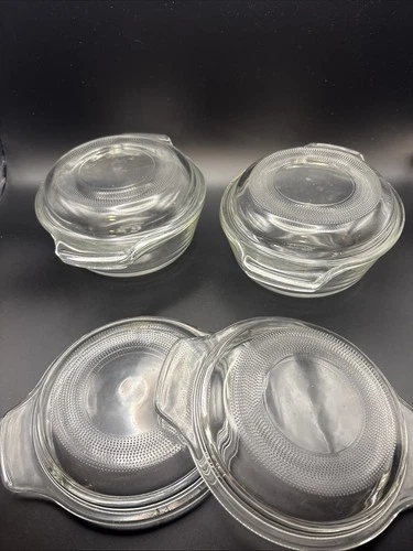 2 Vintage Anchor Hocking 12 oz Casserole Dishes with 4 Lids 1072