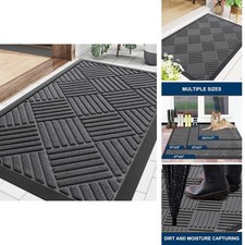 Grey Rectangular Outdoor Doormat 29.5" X 17" Natural Rubber Non Slip Dirt Trap
