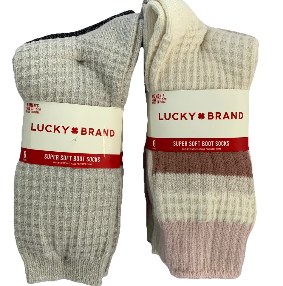 Women's Super Soft Boot Socks ~ Lucky Brand 12 Pair: 6 Pinks & 6 Darks s5-10 NEW - Image 2 of 4