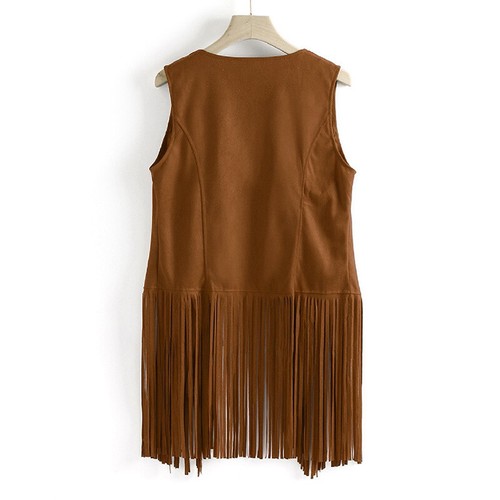 Womens Tassels Fringe Gilet Waistcoat Sleeveless Jacket Cardigan Coat Gypsy - Picture 9 of 18