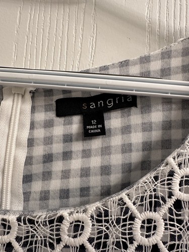 Sangria Women's White Lace Overlay Shift Dress Blue and White Gingham Size 12 - Picture 7 of 16