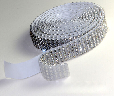 CRYSTAL Mesh Strassband SS8 Borte SELBSTKLEBEND 1,6cm 5 Reihen Strasssteine Band