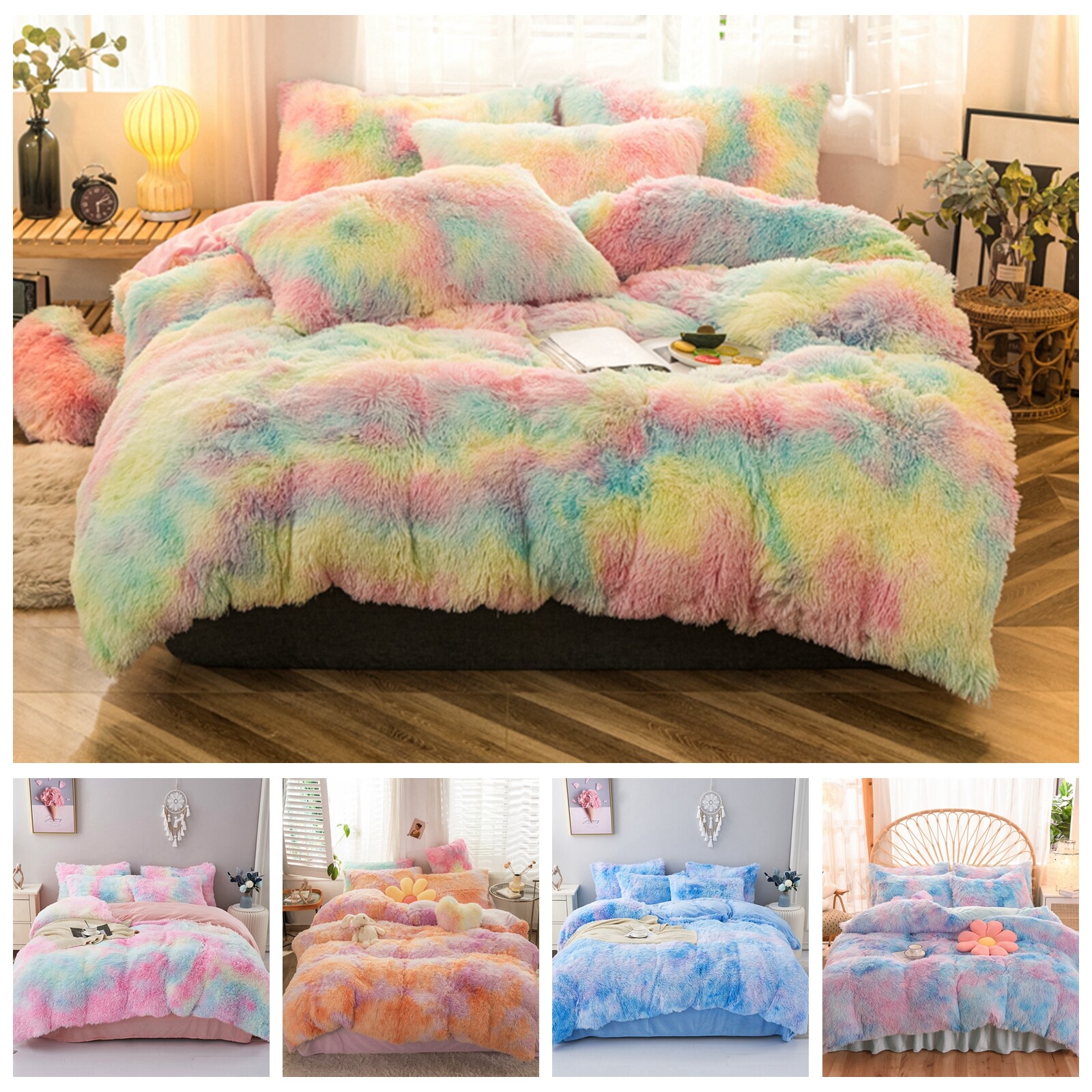 Soft Faux Fur Doona Duvet Quilt Cover Set Queen King Size Plush Shaggy