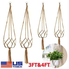 4Pcs Pot Holder Macrame Plant Hanger Hemp Rope Braided Hanging Planter Basket