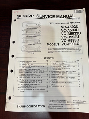 SHARP VC-A592U VCA593U VC-A5933U VC-H992U VC-H993U H994U Service Manual ORIGINAL