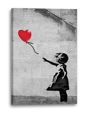 Lein-Wand-Bild Kunstdruck: Banksy Balloon Girl Mädchen mit Luftballon hochkant G