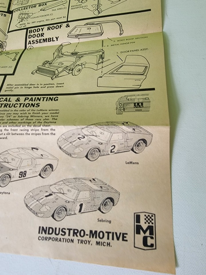 Vintage 1960s IMC Model Kit Instructions Only Ford GT Mark II Industro