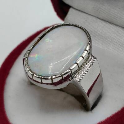 Natürlicher unbeheizter & unbehandelter australischer weißer Opal Stein Ring für Herren
